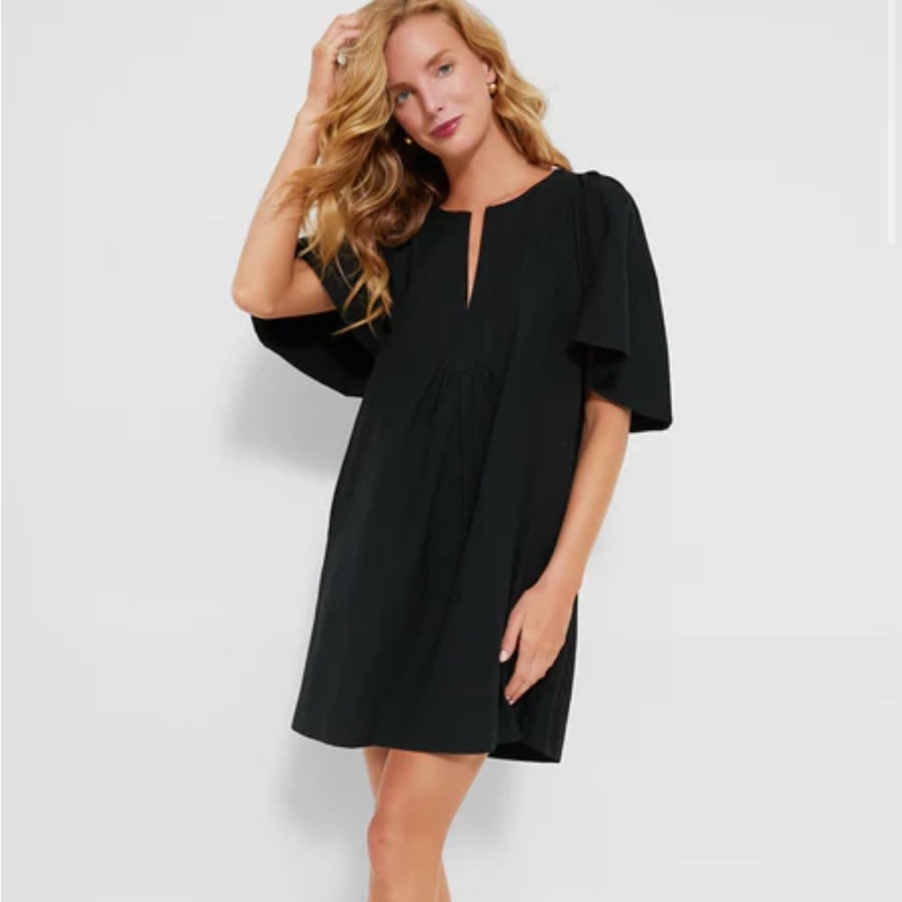 Tuckernuck Pomander Place XS Finley Flutter‎ Sleeve Black Pleated Neck Dress